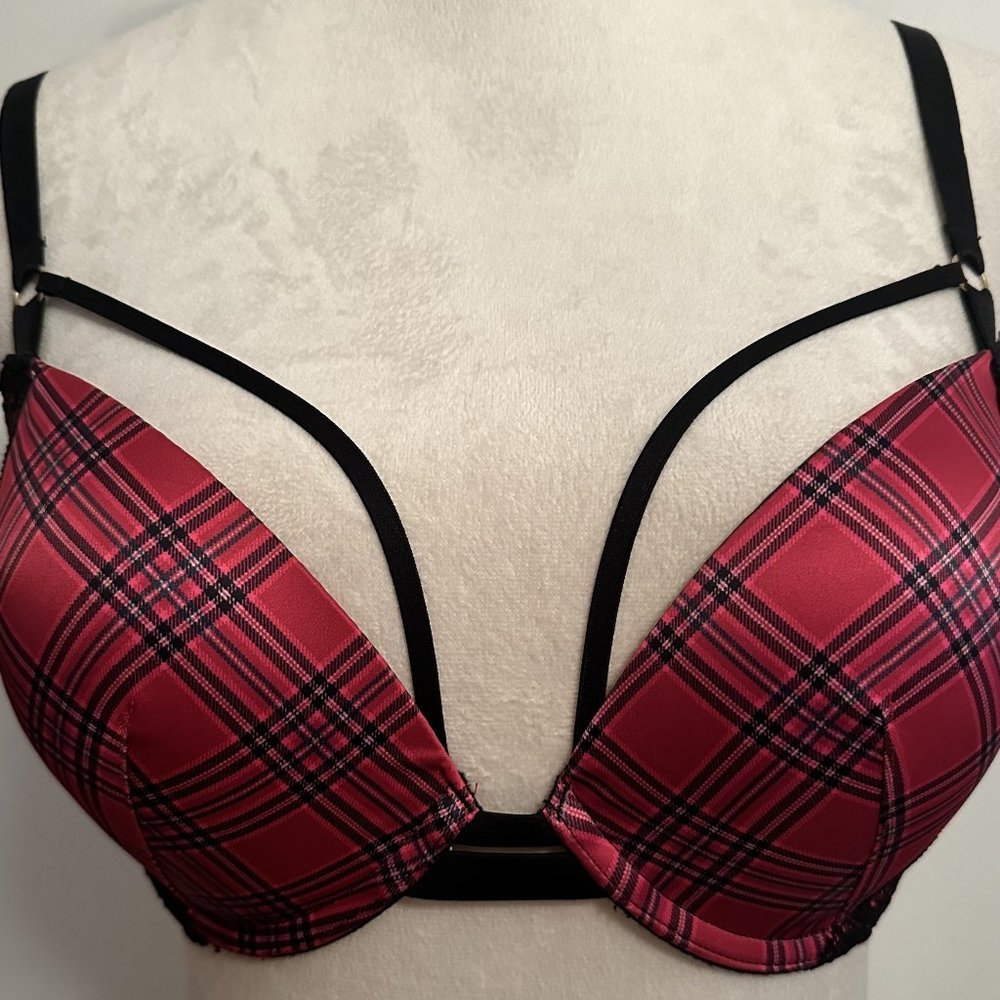 Victoria's Secret Bombshell Very Sexy - Lacy Plaid Red Bra - Size 32DD